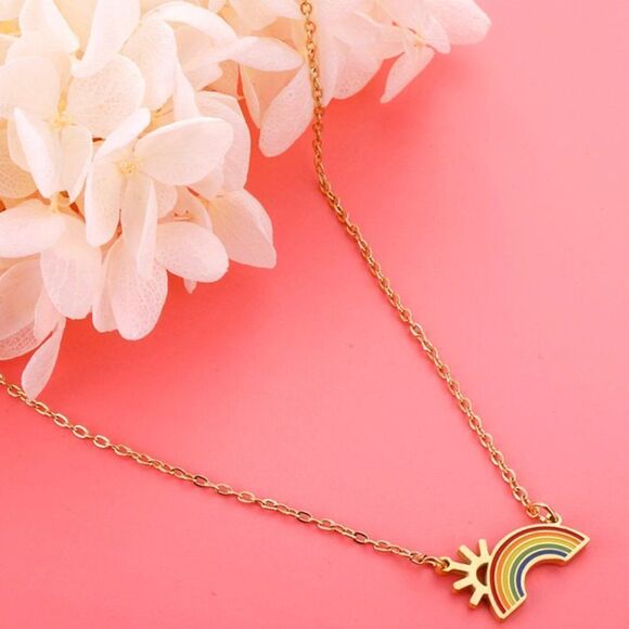Rainbow Sunshine Pendant Chain Necklace in Gold - Picture 6 of 7